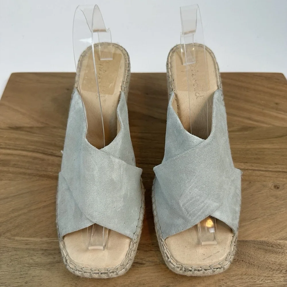 Womens Splendid Britt Teal Blue Leather Slip On Wedge Espadrille Sandals Size 10